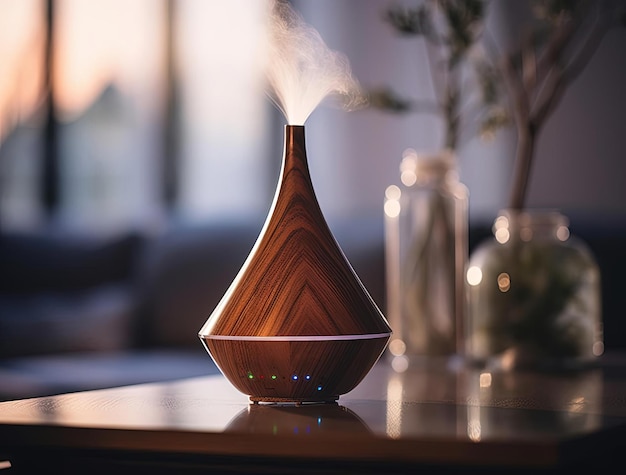 Humidificateur Diffuseur En Bois Posé Sur Le Dessus Dans Le Style De Gestes  Fluides