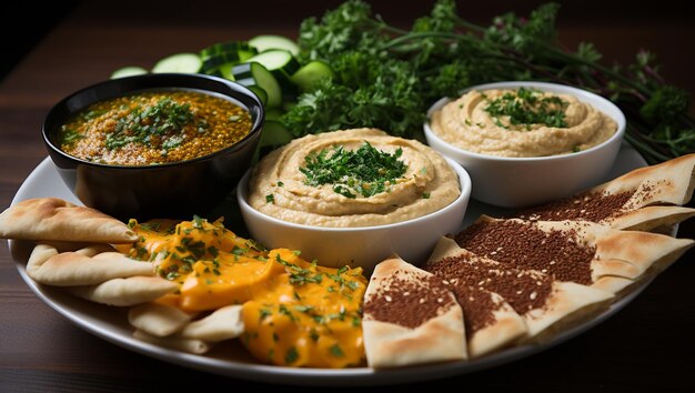 Hummus image hd avec des légumes