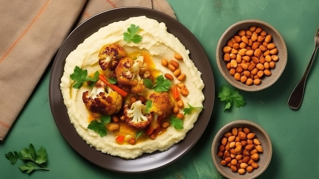 Hummus végétarien au pois chiche avec chou-fleur et haricots