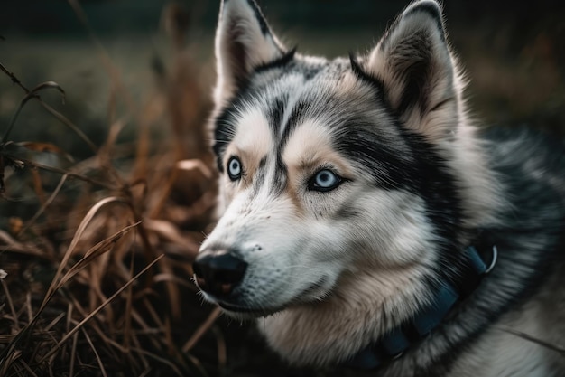 Husk dog Husky Sur un fond d'herbe est un chien Le chien est vu de près