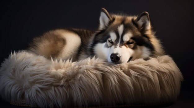 Un husky serein se détend dans un environnement luxueux