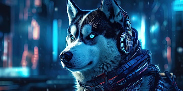 husky sibérien cyberpunk ai génératif