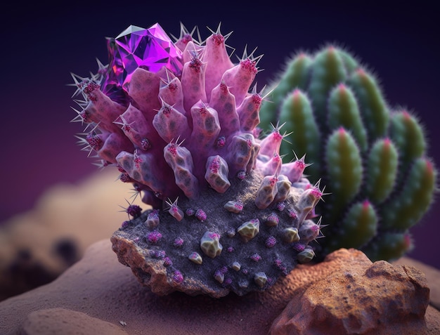 Hybride succulent en cristal d'améthyste créé avec la technologie d'intelligence artificielle générative