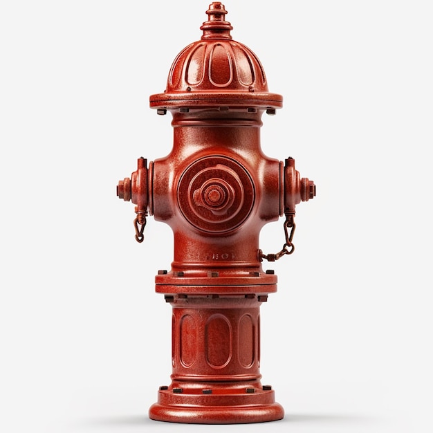 Hydrant d'incendie métallique rouge isolé sur fond blanc