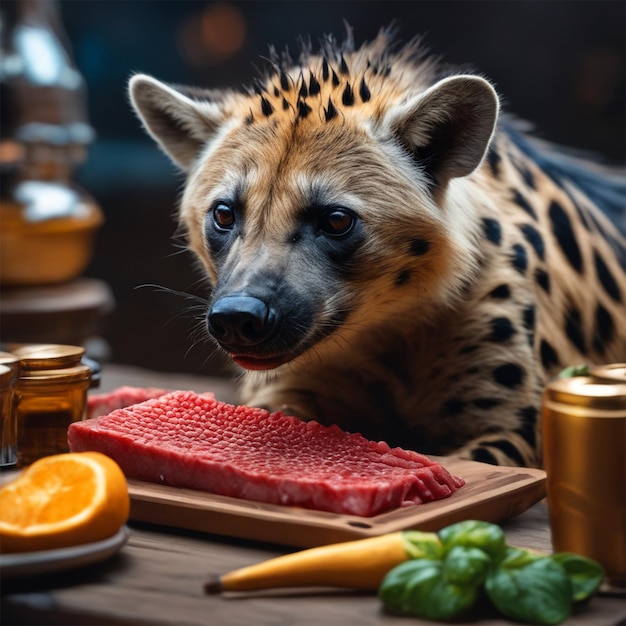 Une hyène qui mange de la viande Greta Thunberg proteste