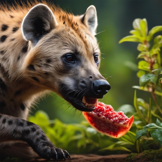 Une hyène qui mange de la viande Greta Thunberg proteste