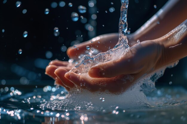 L'hygiène au centre de l'attention Le lavage des mains sous un ruisseau d'eau