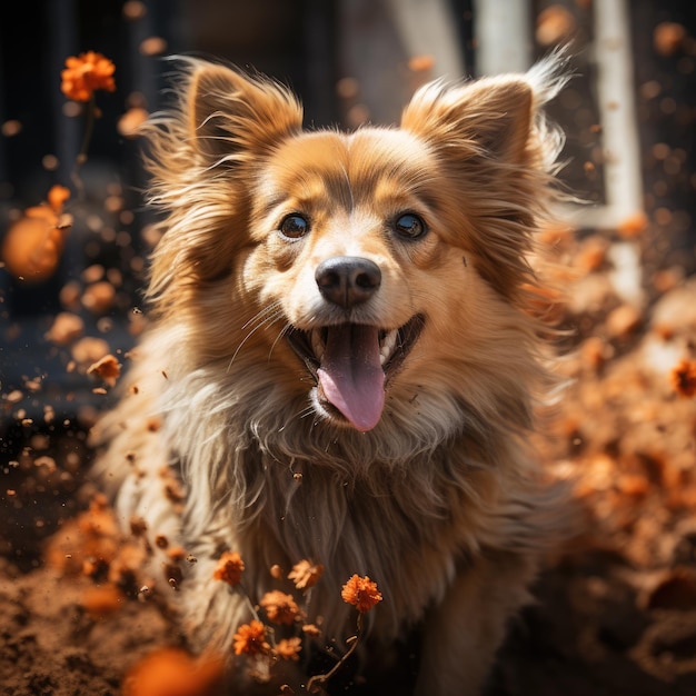 hyper réaliste d'une poussière colorée avec une image d'un chien générée par IA