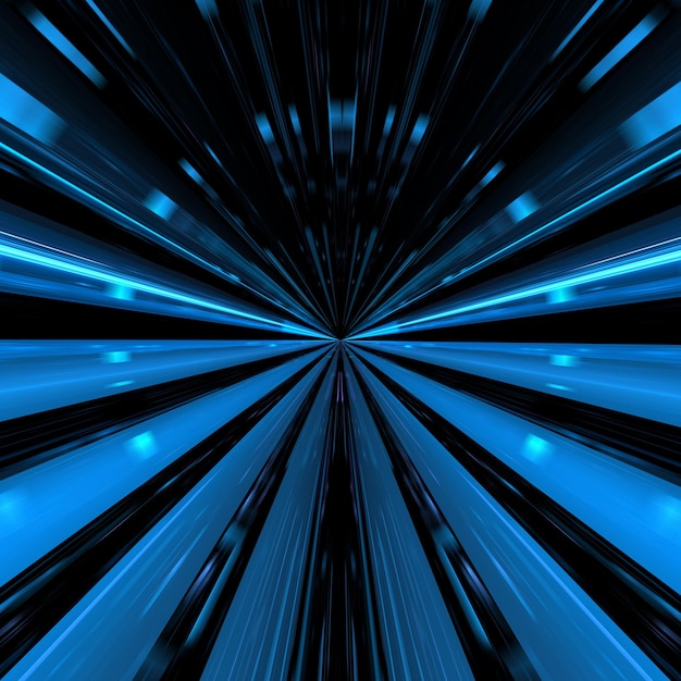 Hyper saut à grande vitesse dans l'espace mouvement accéléré dans le tunnel mouvement vers l'avant flou faisceaux de lumière rougeoyants dans le tunnel rendu 3d