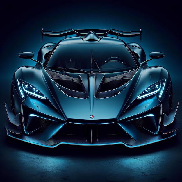 hypercar bleu de luxe sur un fond sombre