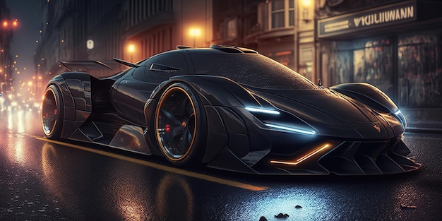 hypercar futuriste sur la route à citynight