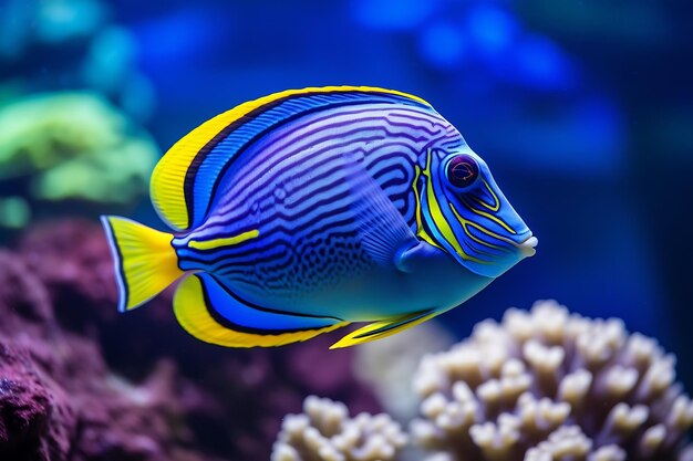 IA générative Acanthurus leucosternon dans un aquarium de récifs coralliens domestiques