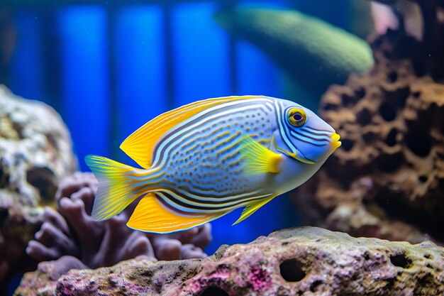 IA générative Acanthurus leucosternon dans un aquarium de récifs coralliens domestiques