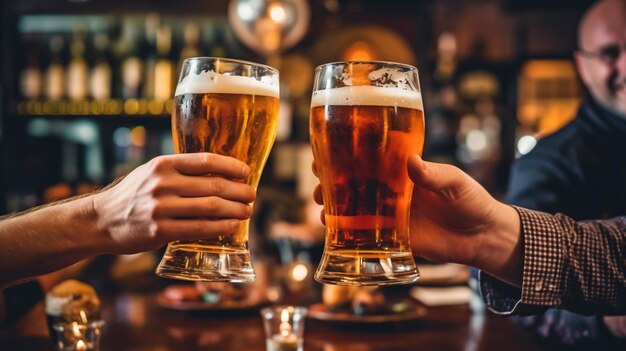 IA générative et amis en train de griller de la bière dans un pub