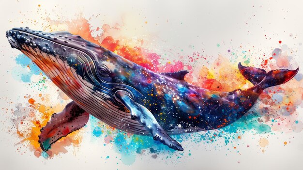 Photo l'ia générative de l'art de la baleine à l'aquarelle vibrante