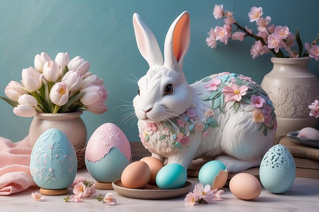 L'IA générative capture le charme de Pâques avec des lever de soleil sereins et des lapins ludiques