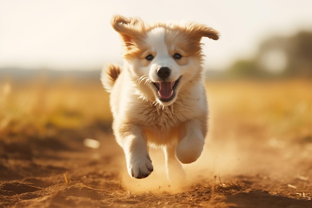 IA générative un chiot qui court dans un champ