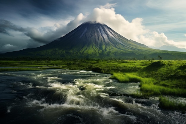IA générative à couper le souffle sur le paysage volcanique indonésien