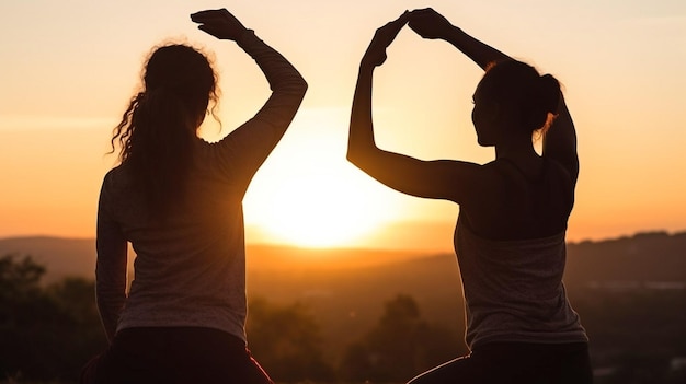 IA générative Deux femmes Yoga en plein air Coucher de soleil
