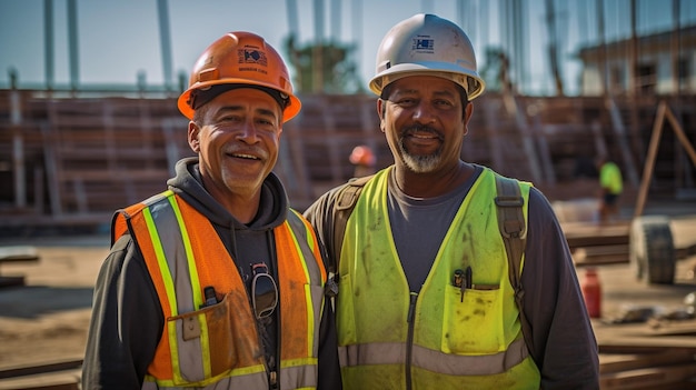 IA générative deux ouvriers du bâtiment sur le chantier