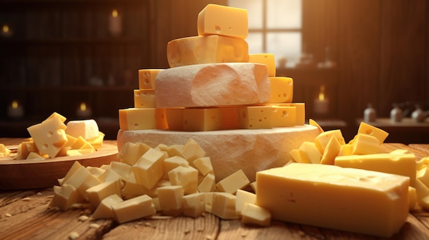 IA générative Différents types de fromages sur la table