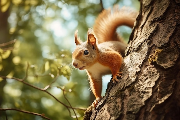 Une IA générative un écureuil grimpant dans un arbre