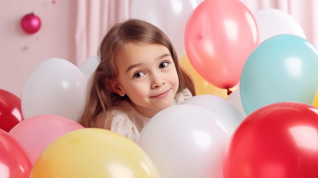 L'IA générative et un enfant joyeux avec des ballons