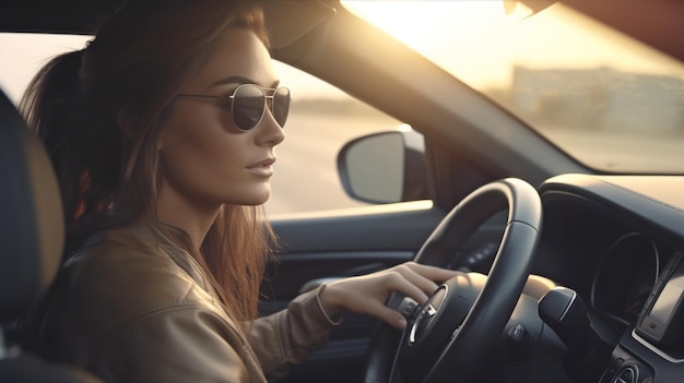 IA générative une femme au volant de son automobile