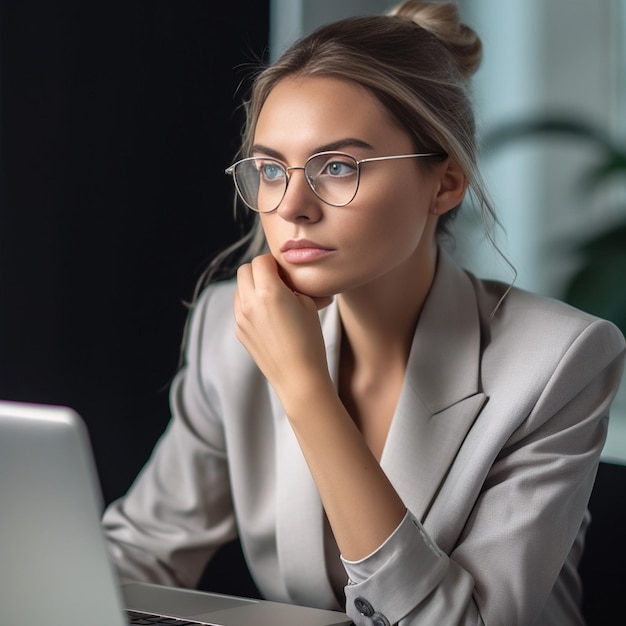 IA générative Une femme entrepreneur est assise en toute confiance dans un café, vêtue d'une tenue professionnelle Wi-Fi