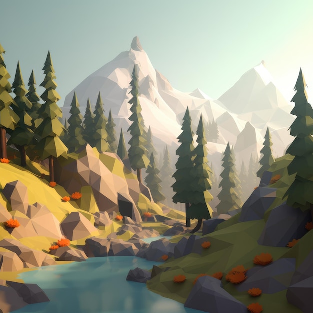 IA générative de forêt low poly