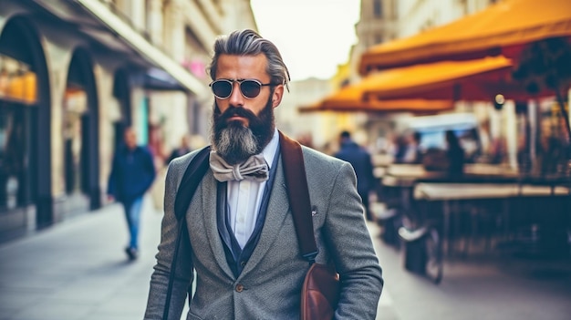 L'IA générative et l'homme d'affaires hipster en ville