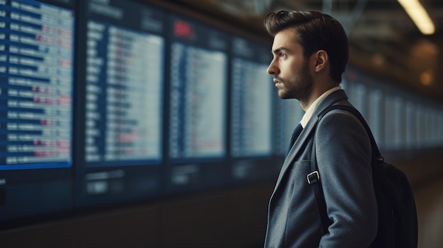 IA générative un homme près de l'horaire de vol