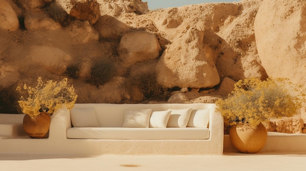 Photo ia générative ibiza esthétique villa maison et paysage de la côte couleurs atténuées minimalisme