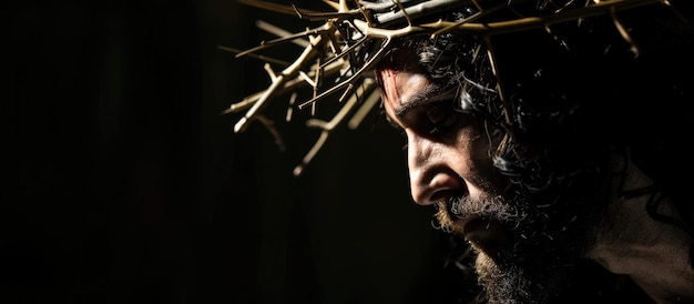 L'IA générative Jésus-Christ dans la couronne d'épines photo en gros plan