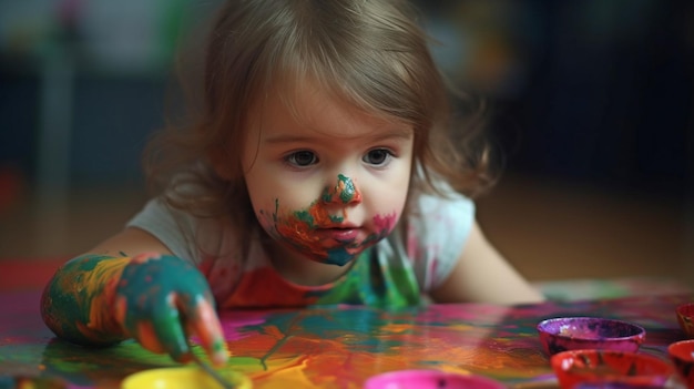 IA générative avec un jeune enfant jouant avec les couleurs