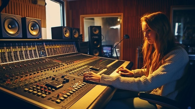 IA générative une jeune femme dans un studio d'enregistrement
