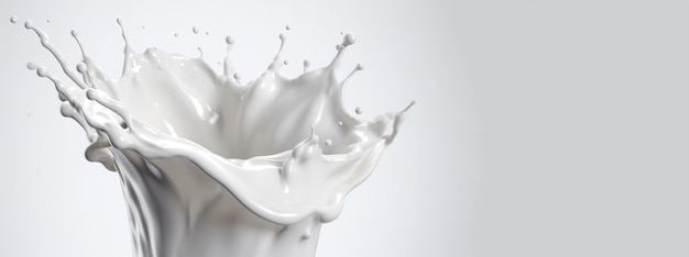 L'IA générative Liquide coulant avec des éclaboussures de couleur blanche Banner de liquide laitier crémeux brillant Effet 3D illustration de fond macro-réaliste moderne