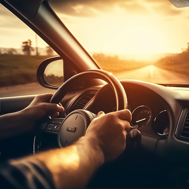 IA générative des mains sur le conducteur de la voiture sur le volant