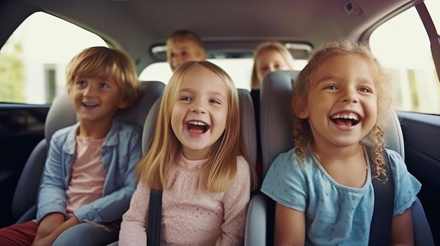 IA générative montrant des passagers satisfaits sur les sièges arrière d'une voiture