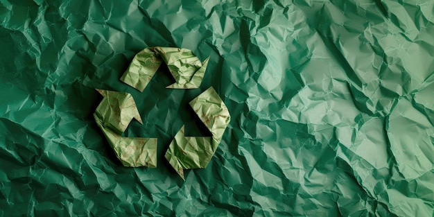 Photo ia générative un panneau de logo de recyclage en papier froissé concept de réutilisation zéro déchet avec espace de copie