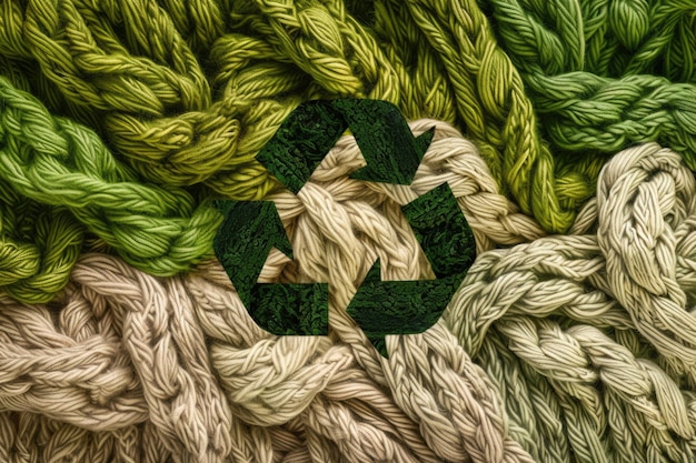 IA générative Un panneau de logo de recyclage en tissu, vêtements usagés, concept de réutilisation zéro déchet