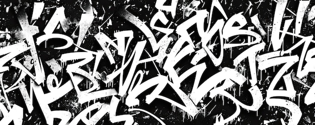 IA générative Les polices en noir et blanc brossent les lettres au stylo comme des symboles de graffiti sur le mur Art de rue Peinture fonduexA