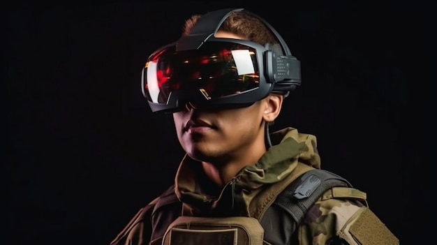 IA générative un soldat portant des lunettes de réalité virtuelle