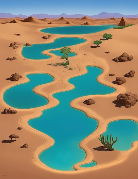IA générative de style dessin animé classique de mirage du désert