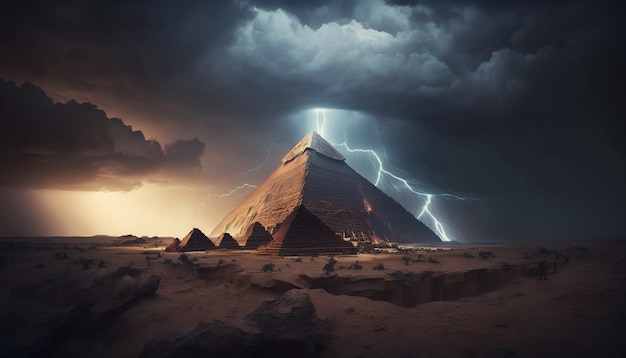IA générative de tempête et d'orage des pyramides égyptiennes