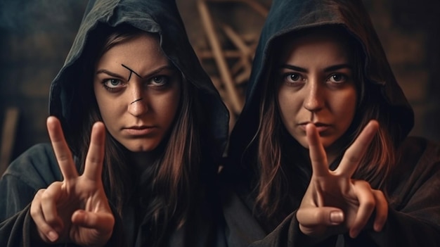 L'IA générative vous montre deux sorcières enragées faisant des gestes de la main menaçants