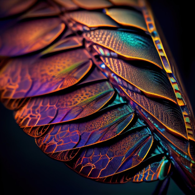 IA générative Vue rapprochée d'une texture d'aile de papillon colorée