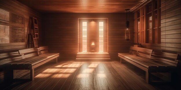 IA généré AI génératif Hôtel de luxe en bois sauna design d'intérieur spa de relaxation