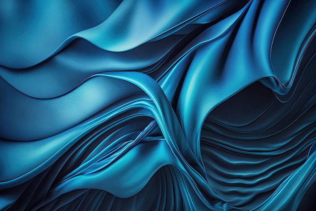 L'IA a généré un beau fond de tissu en satin de soie bleu doux et élégant avec des vagues et des plis