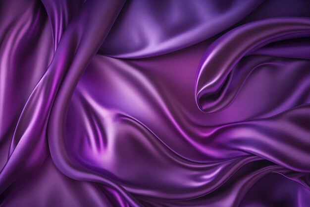 L'IA a généré un beau fond de tissu en satin de soie douce violet émeraude avec des vagues et des plis